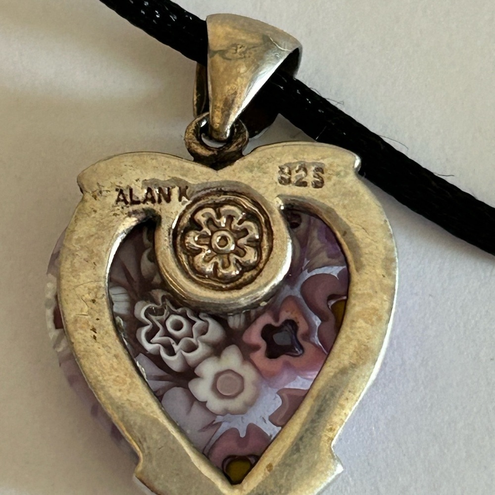 Chic Fused Glass Heart Pendant Necklace set in Sterling Silver - Picture 2 of 7